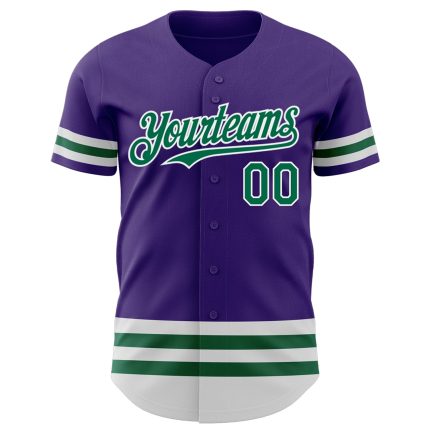 Personalized Purple Kelly Green-White Line Authentic Baseball Jersey Team Custom Name and Number