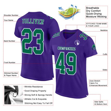 Personalized Purple Kelly Green-White Mesh Authentic Football Jersey Team Custom Name and Number
