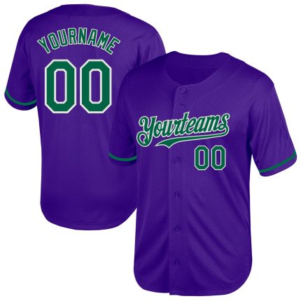 Personalized Purple Kelly Green-White Mesh Authentic Throwback Baseball Jersey Team Custom Name and Number