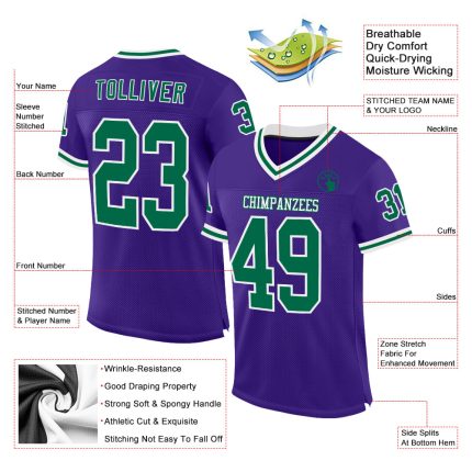 Personalized Purple Kelly Green-White Mesh Authentic Throwback Football Jersey Team Custom Name and Number