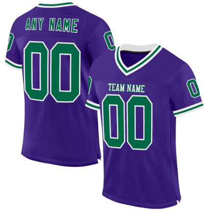 Personalized Purple Kelly Green-White Mesh Authentic Throwback Football Jersey Team Custom Name and Number