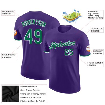 Personalized Purple Kelly Green-White Performance T-Shirt Team Custom Name and Number