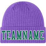 Personalized Purple Kelly Green-White Stitched Cuffed Knit Hat Team Custom Name and Number