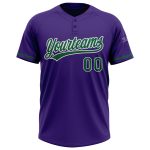 Personalized Purple Kelly Green-White Two-Button Unisex Softball Jersey