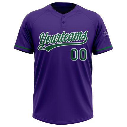 Personalized Purple Kelly Green-White Two-Button Unisex Softball Jersey