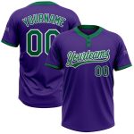Personalized Purple Kelly Green-White Two-Button Unisex Softball Jersey Team Custom Name and Number