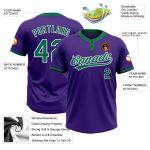 Personalized Purple Kelly Green-White Two-Button Unisex Softball Jersey Team Custom Name and Number
