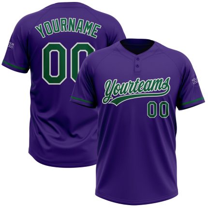 Personalized Purple Kelly Green-White Two-Button Unisex Softball Jersey