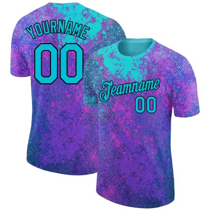 Personalized Purple Lakes Blue-Black 3D Pattern Design Holi Festival Color Powder Performance T-Shirt Team Custom Name and Number