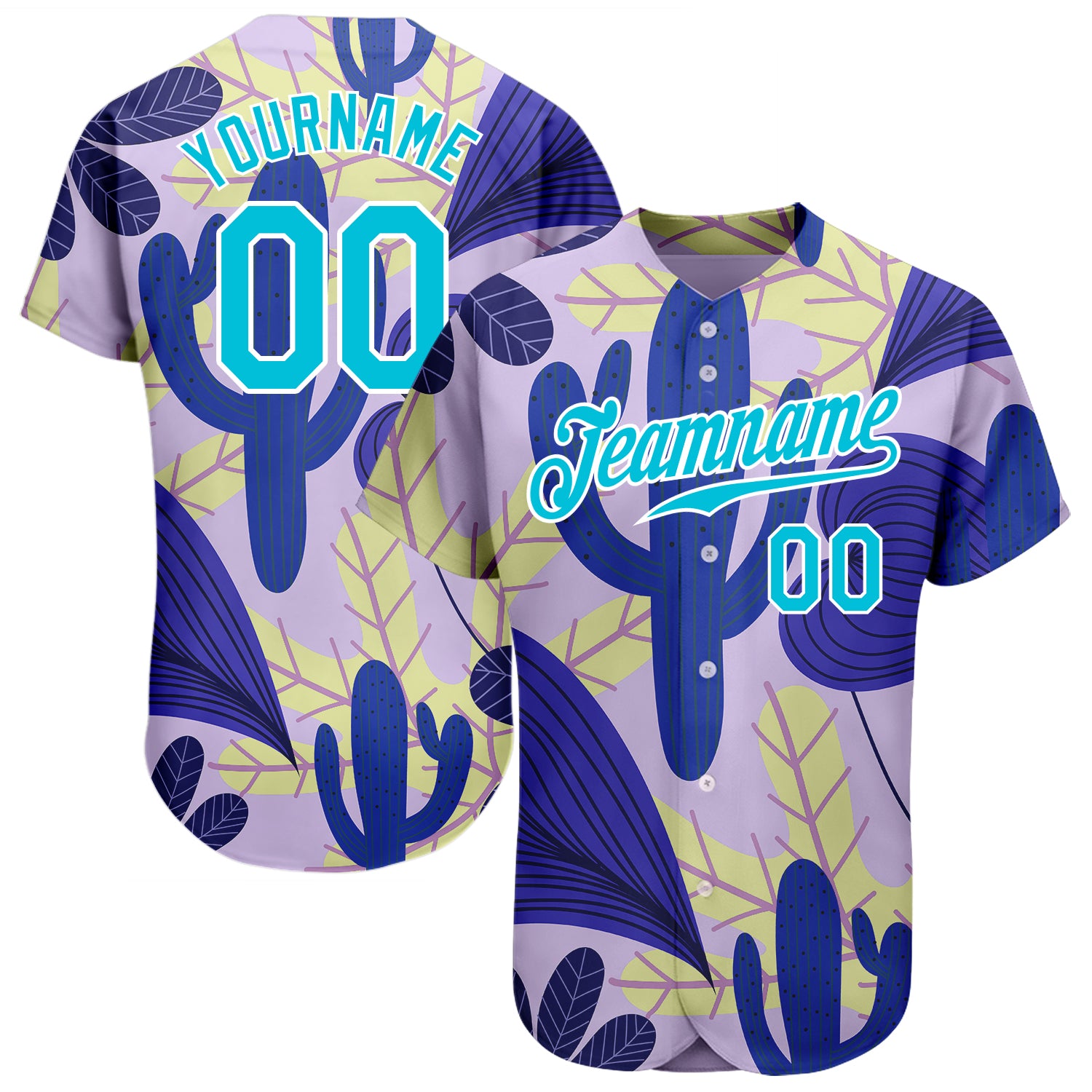 Personalized Purple Lakes Blue-White 3D Pattern Design Cactus And Leaves Authentic Baseball Jersey Team Custom Name and Number