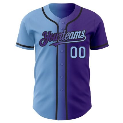 Personalized Purple Light Blue-Black Authentic Gradient Fashion Baseball Jersey Team Custom Name and Number