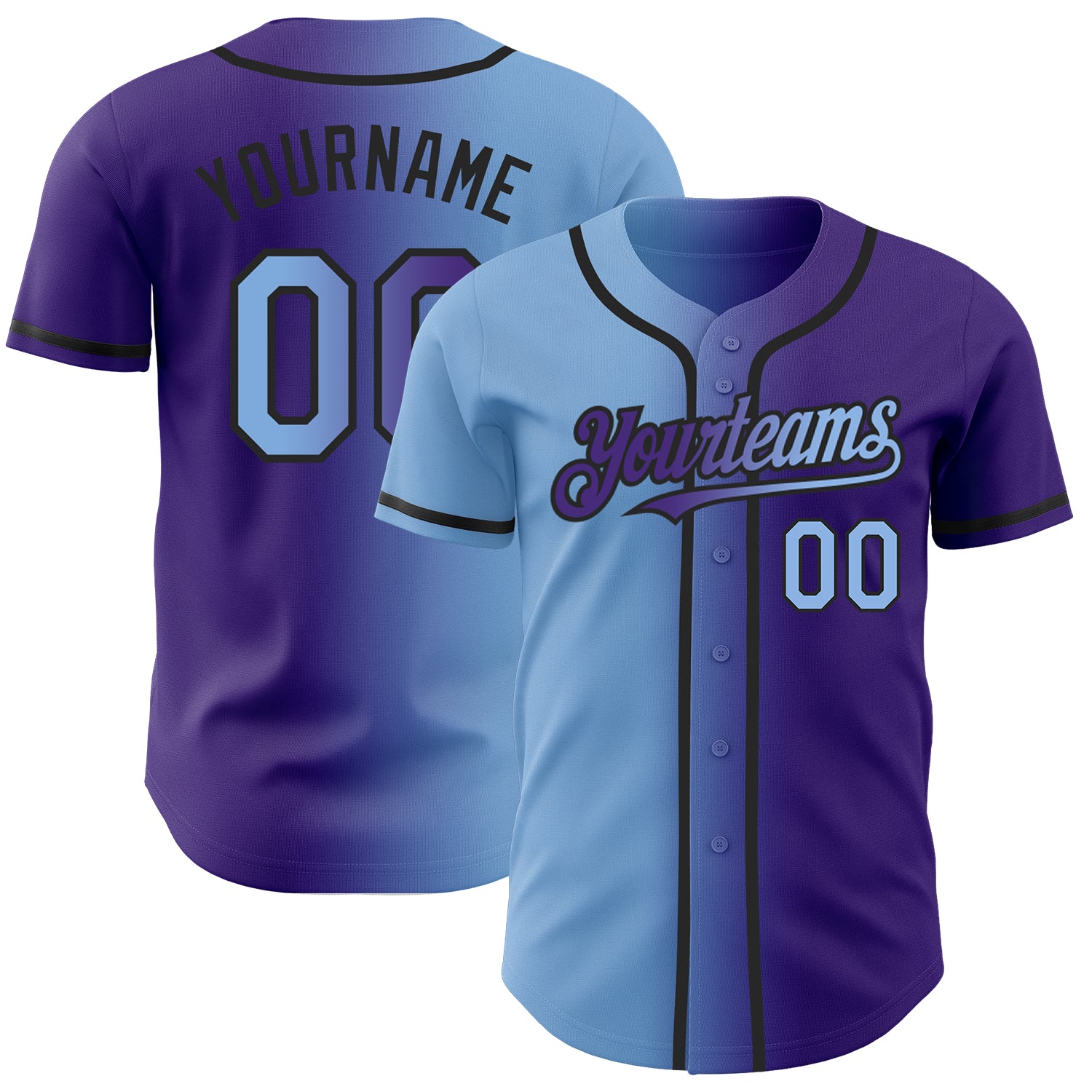 Personalized Purple Light Blue-Black Authentic Gradient Fashion Baseball Jersey Team Custom Name and Number