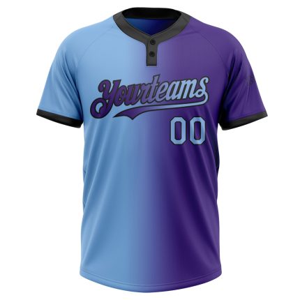 Personalized Purple Light Blue-Black Gradient Fashion Two-Button Unisex Softball Jersey Team Custom Name and Number