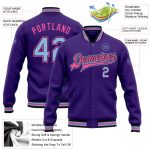 Personalized Purple Light Blue Black-Pink Bomber Full-Snap Varsity Letterman Jacket Team Custom Name and Number