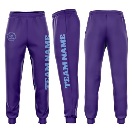 Personalized Purple Light Blue Fleece Jogger Sweatpants Team Custom Name and Number