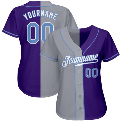Personalized Purple Light Blue-Gray Authentic Split Fashion Baseball Jersey Team Custom Name and Number