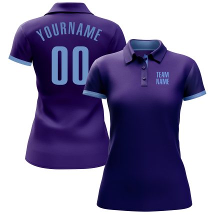 Personalized Purple Light Blue Performance Golf Polo Shirt Team Custom Name and Number