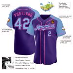 Personalized Purple Light Blue-Pink Authentic Raglan Sleeves Baseball Jersey Team Custom Name and Number