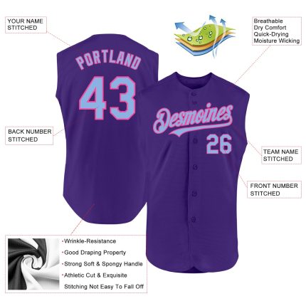 Personalized Purple Light Blue-Pink Authentic Sleeveless Baseball Jersey
