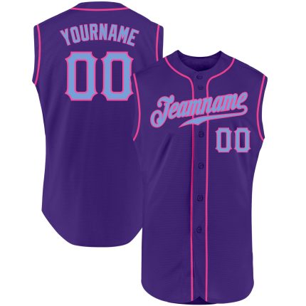 Personalized Purple Light Blue-Pink Authentic Sleeveless Baseball Jersey Team Custom Name and Number