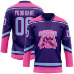 Personalized Purple Light Blue-Pink Hockey Lace Neck Jersey Team Custom Name and Number