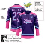 Personalized Purple Light Blue-Pink Hockey Lace Neck Jersey Team Custom Name and Number