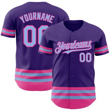 Personalized Purple Light Blue-Pink Line Authentic Baseball Jersey Team Custom Name and Number