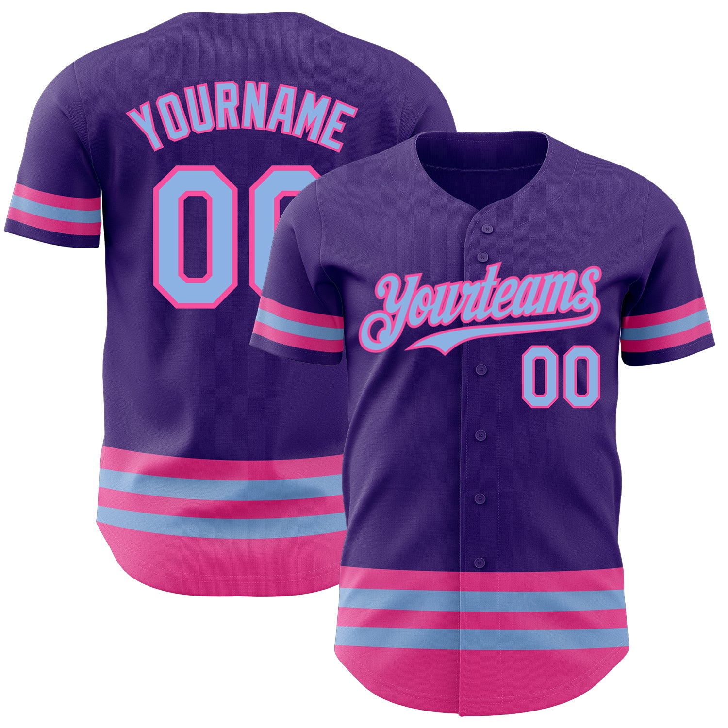 Personalized Purple Light Blue-Pink Line Authentic Baseball Jersey Team Custom Name and Number