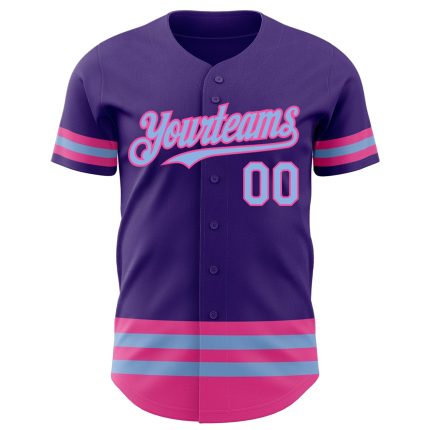Personalized Purple Light Blue-Pink Line Authentic Baseball Jersey Team Custom Name and Number