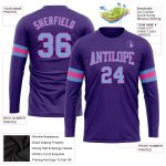 Personalized Purple Light Blue-Pink Long Sleeve Performance T-Shirt Team Custom Name and Number
