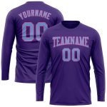 Personalized Purple Light Blue-Pink Long Sleeve Performance T-Shirt Team Custom Name and Number