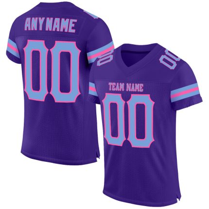 Personalized Purple Light Blue-Pink Mesh Authentic Football Jersey Team Custom Name and Number