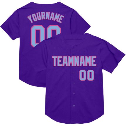 Personalized Purple Light Blue-Pink Mesh Authentic Throwback Baseball Jersey