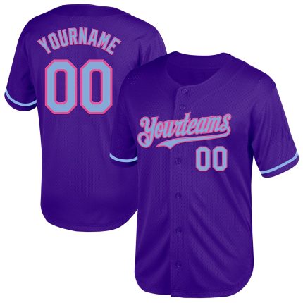 Personalized Purple Light Blue-Pink Mesh Authentic Throwback Baseball Jersey Team Custom Name and Number