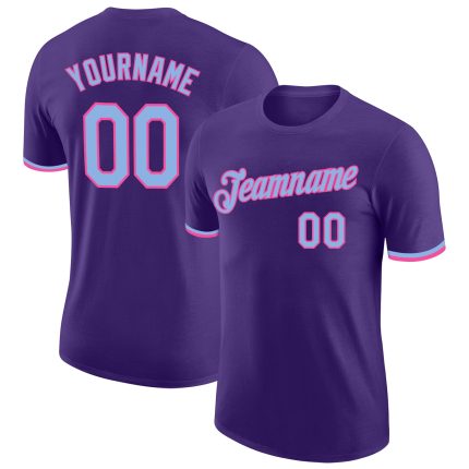 Personalized Purple Light Blue-Pink Performance T-Shirt Team Custom Name and Number