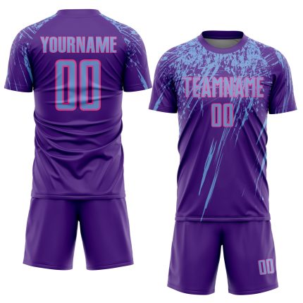 Personalized Purple Light Blue-Pink Sublimation Soccer Uniform Jersey Team Custom Name and Number