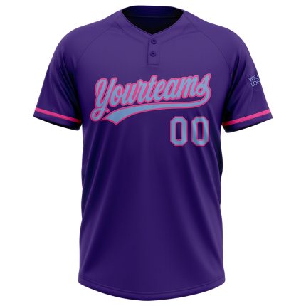 Personalized Purple Light Blue-Pink Two-Button Unisex Softball Jersey Team Custom Name and Number