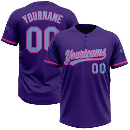 Personalized Purple Light Blue-Pink Two-Button Unisex Softball Jersey Team Custom Name and Number