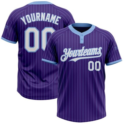 Personalized Purple Light Blue Pinstripe White Two-Button Unisex Softball Jersey Team Custom Name and Number