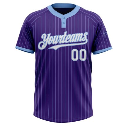 Personalized Purple Light Blue Pinstripe White Two-Button Unisex Softball Jersey Team Custom Name and Number