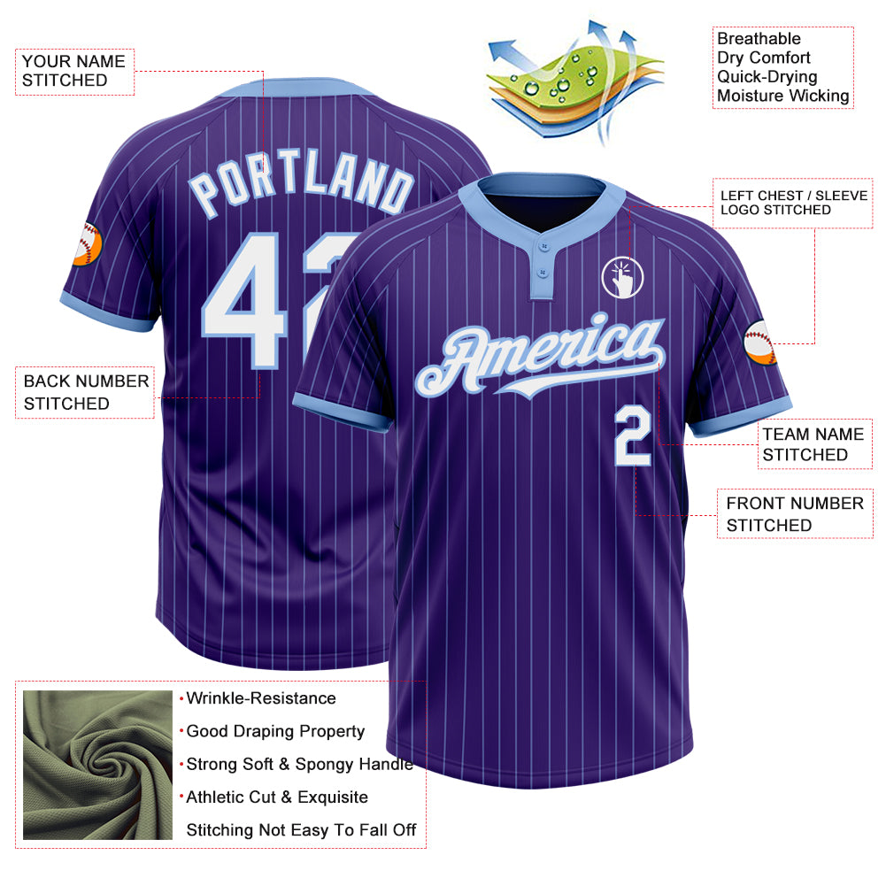 Personalized Purple Light Blue Pinstripe White Two-Button Unisex Softball Jersey Team Custom Name and Number Personalized Purple Light Blue Pinstripe White Two-Button Unisex Softball Jersey Team Custom Name and Number - Image 3