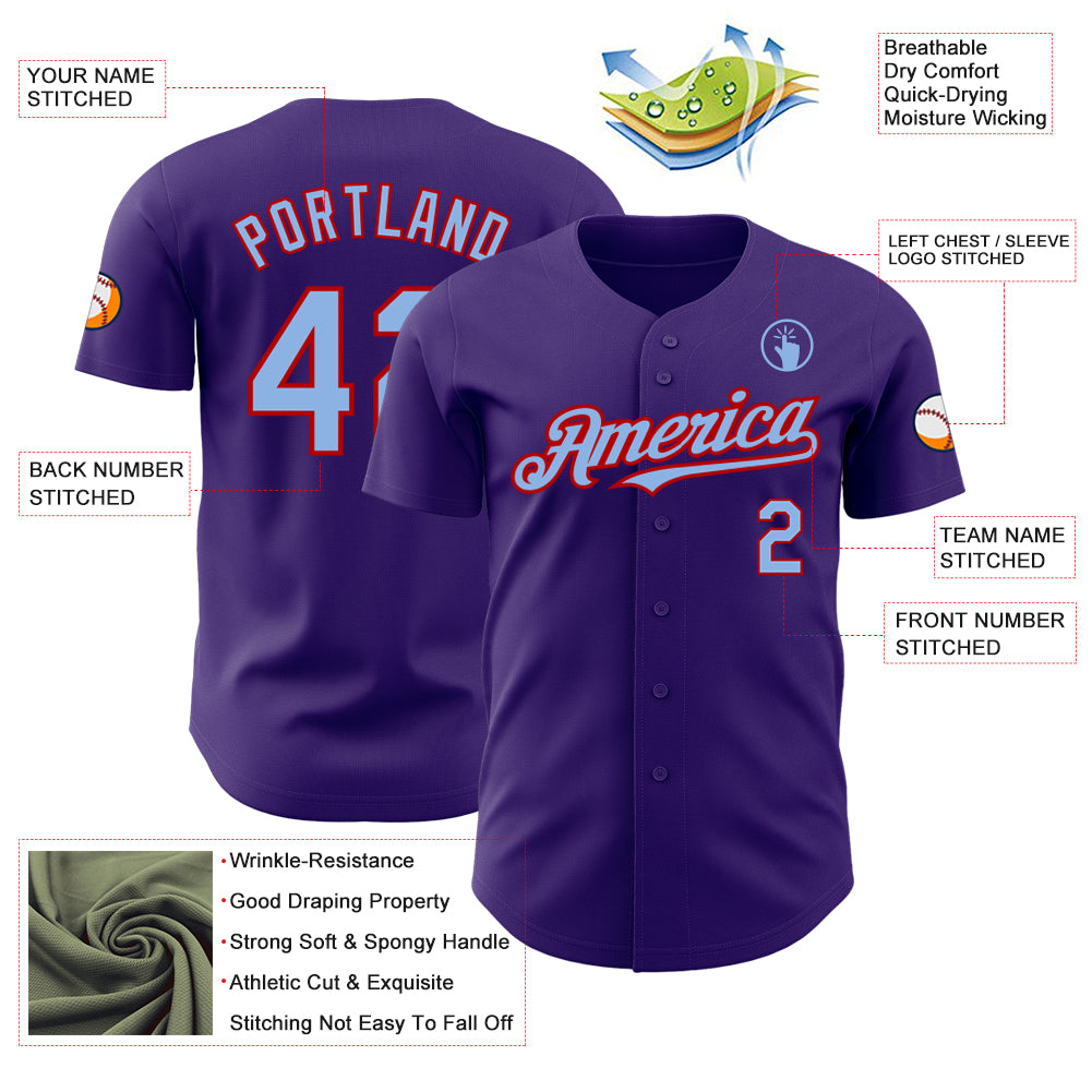 Personalized Purple Light Blue-Red Authentic Baseball Jersey Team Custom Name and Number Personalized Purple Light Blue-Red Authentic Baseball Jersey Team Custom Name and Number - Image 3