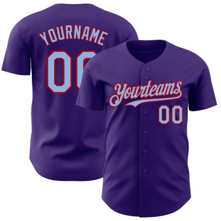 Personalized Purple Light Blue-Red Authentic Baseball Jersey Team Custom Name and Number