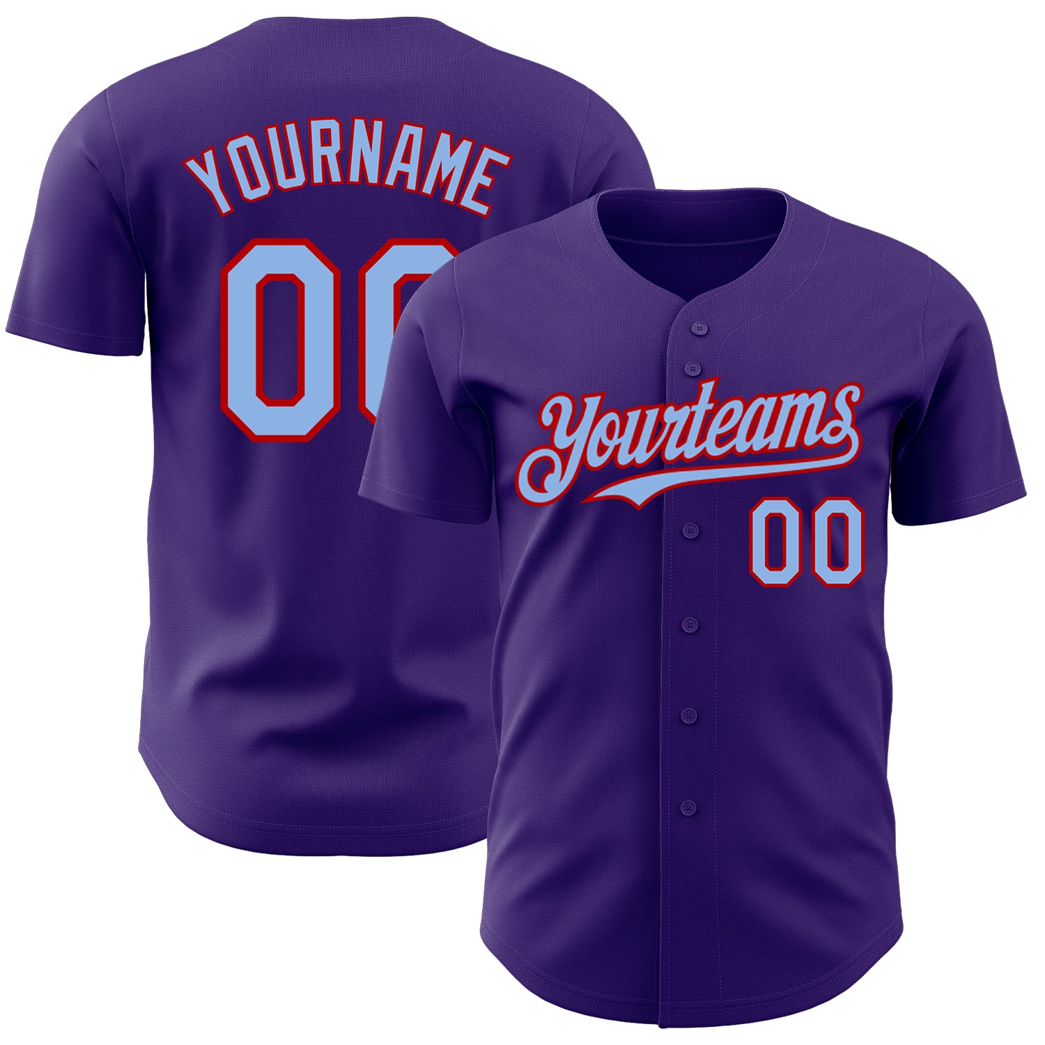 Personalized Purple Light Blue-Red Authentic Baseball Jersey Team Custom Name and Number