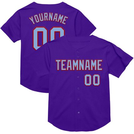 Personalized Purple Light Blue-Red Mesh Authentic Throwback Baseball Jersey