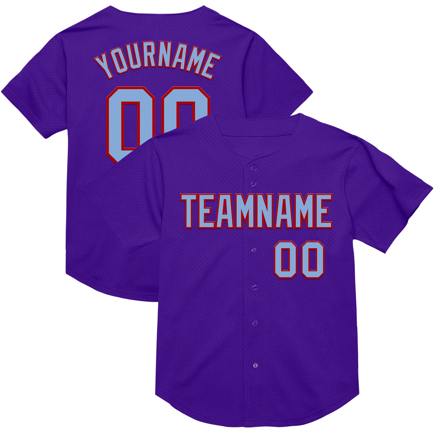Personalized Purple Light Blue-Red Mesh Authentic Throwback Baseball Jersey