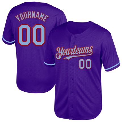 Personalized Purple Light Blue-Red Mesh Authentic Throwback Baseball Jersey Team Custom Name and Number