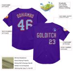 Personalized Purple Light Blue-Red Mesh Authentic Throwback Baseball Jersey