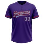 Personalized Purple Light Blue-Red Two-Button Unisex Softball Jersey Team Custom Name and Number