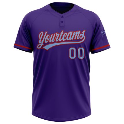 Personalized Purple Light Blue-Red Two-Button Unisex Softball Jersey Team Custom Name and Number